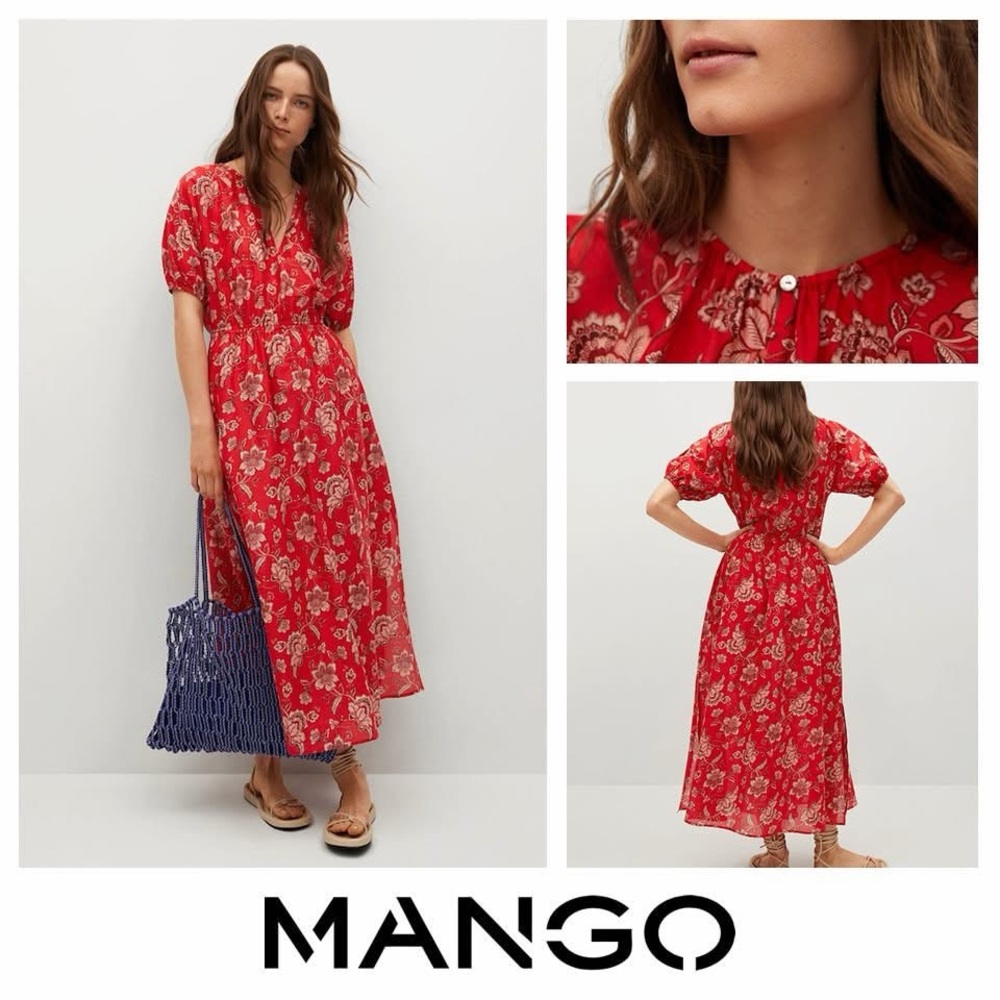Mango Cotton Floral Red Dress